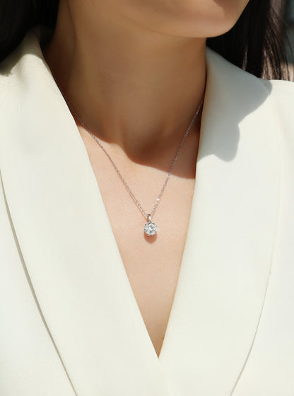 Silver-Tone Round Stone Solitaire Necklace - View 1 - Smonu
