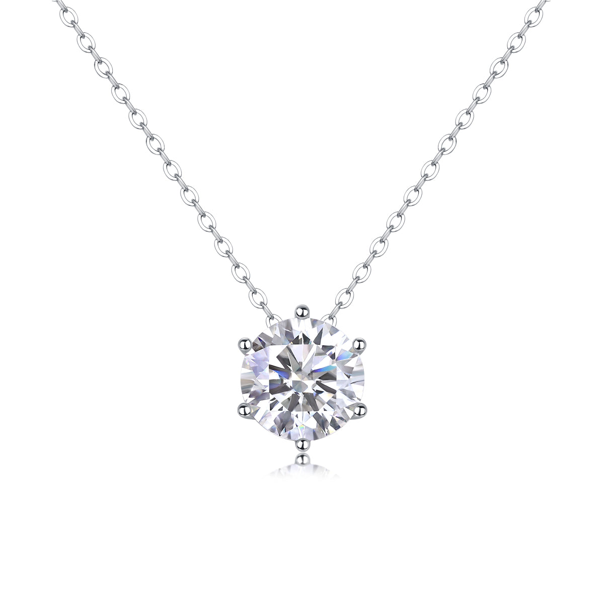 Silver-Tone Round Stone Solitaire Necklace - View 1 - Smonu