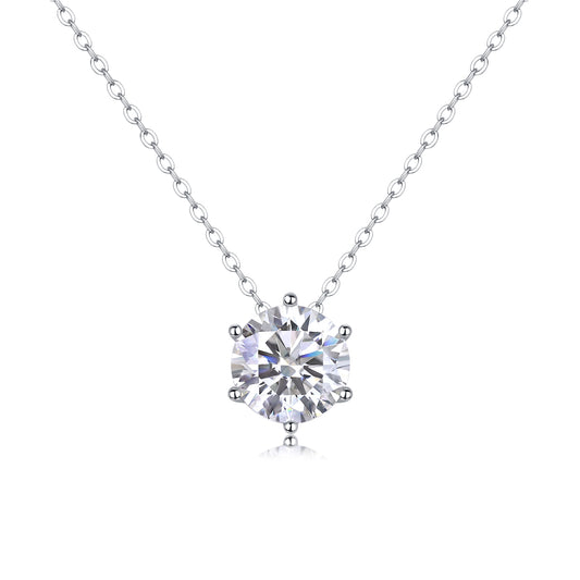 Silver-Tone Round Stone Solitaire Necklace - View 1 - Smonu