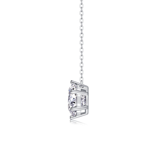 Silver-Tone Round Stone Solitaire Necklace - View 2 - Smonu
