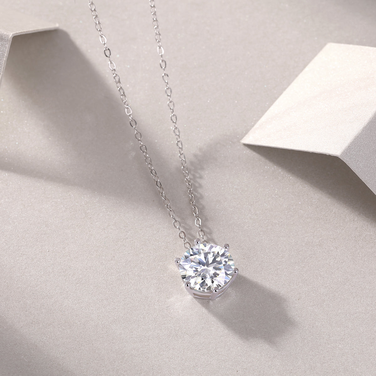 Silver-Tone Round Stone Solitaire Necklace - View 3 - Smonu