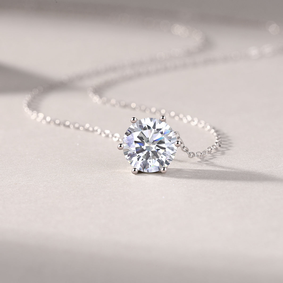 Silver-Tone Round Stone Solitaire Necklace - View 4 - Smonu