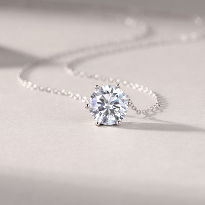 Silver-Tone Round Stone Solitaire Necklace - View 4 - Smonu