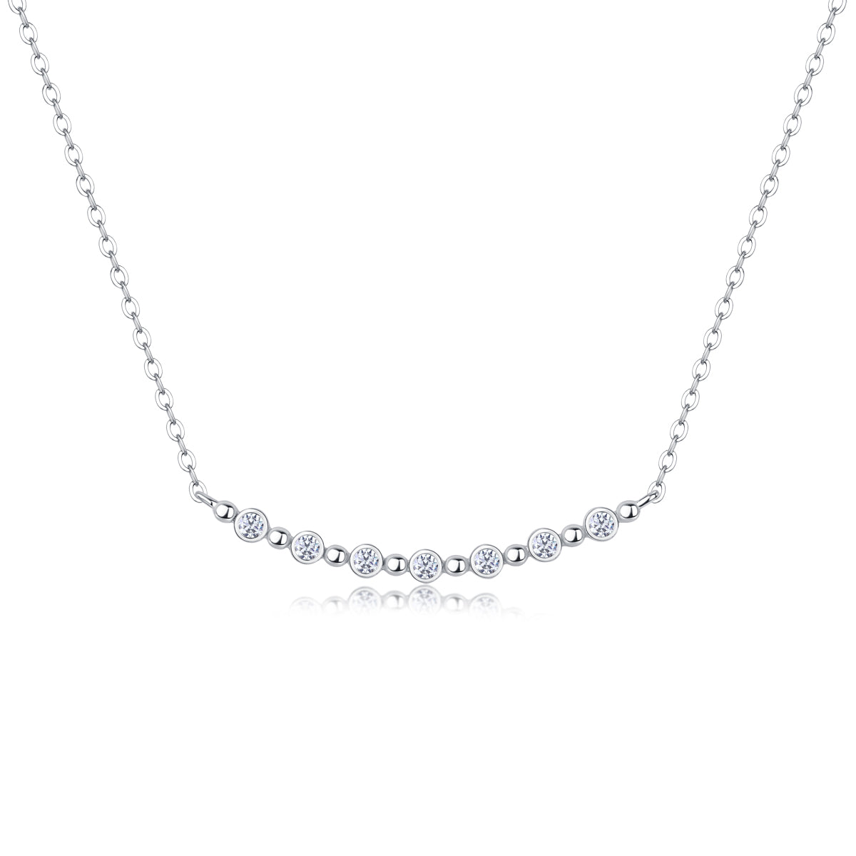 Silver-tone Minimalist Necklace with Row of Stones - View 1 - Smonu