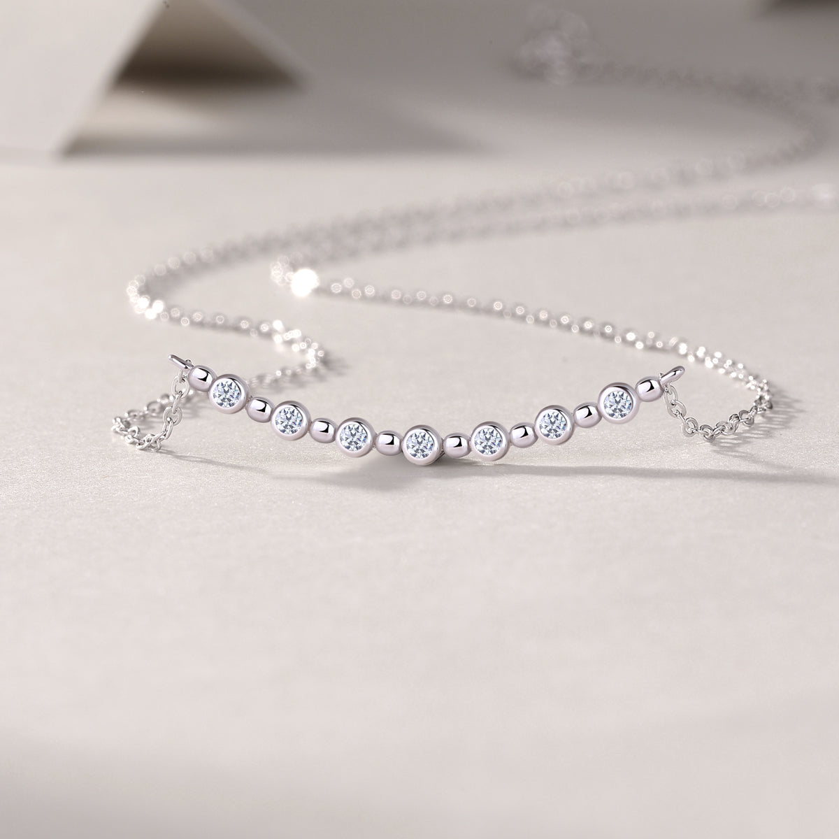 Silver-tone Minimalist Necklace with Row of Stones - View 3 - Smonu