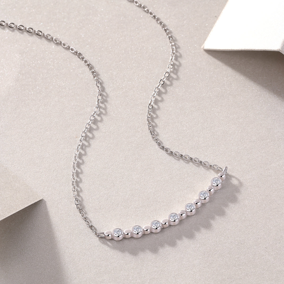 Silver-tone Minimalist Necklace with Row of Stones - View 4 - Smonu