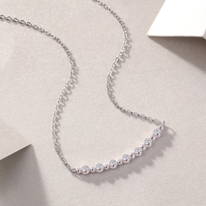 Silver-tone Minimalist Necklace with Row of Stones - View 4 - Smonu
