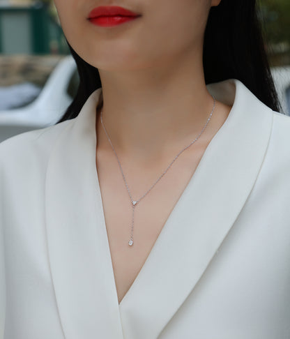 Silver-Tone Lariat Necklace with Round Stones - View 5 - Smonu