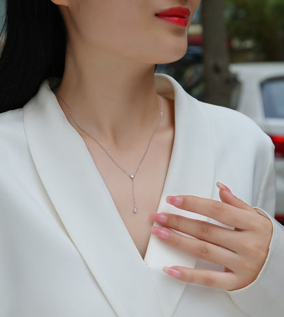 Silver-Tone Lariat Necklace with Round Stones - View 6 - Smonu
