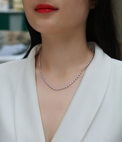 Silver-Tone Bezel Set Chain Necklace - View 5 - Smonu