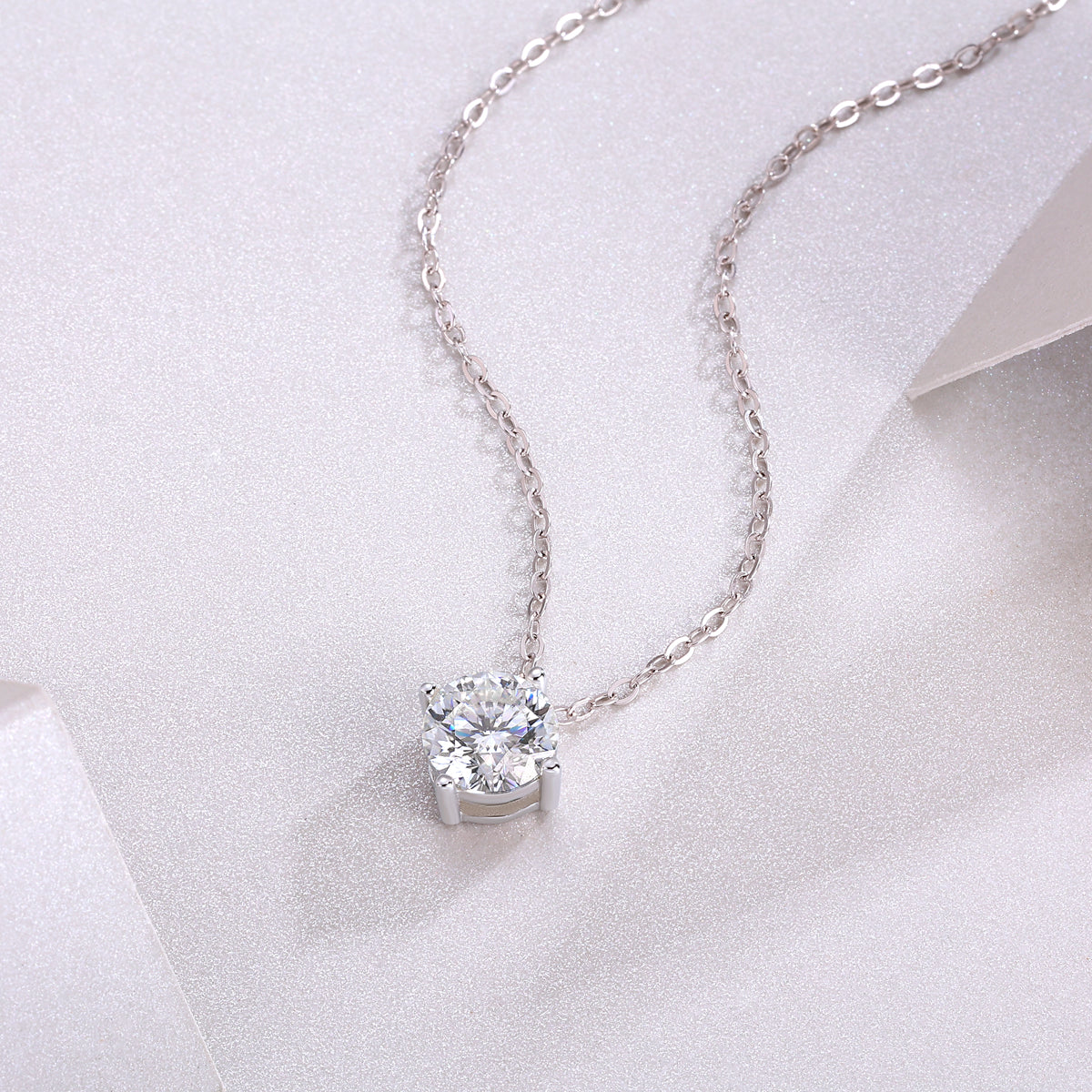 Silver-tone Solitaire Necklace with Round Stone - View 3 - Smonu