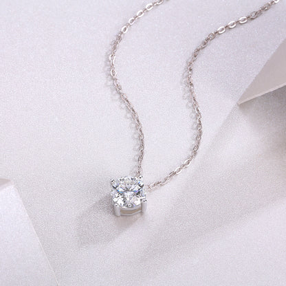 Silver-tone Solitaire Necklace with Round Stone - View 3 - Smonu