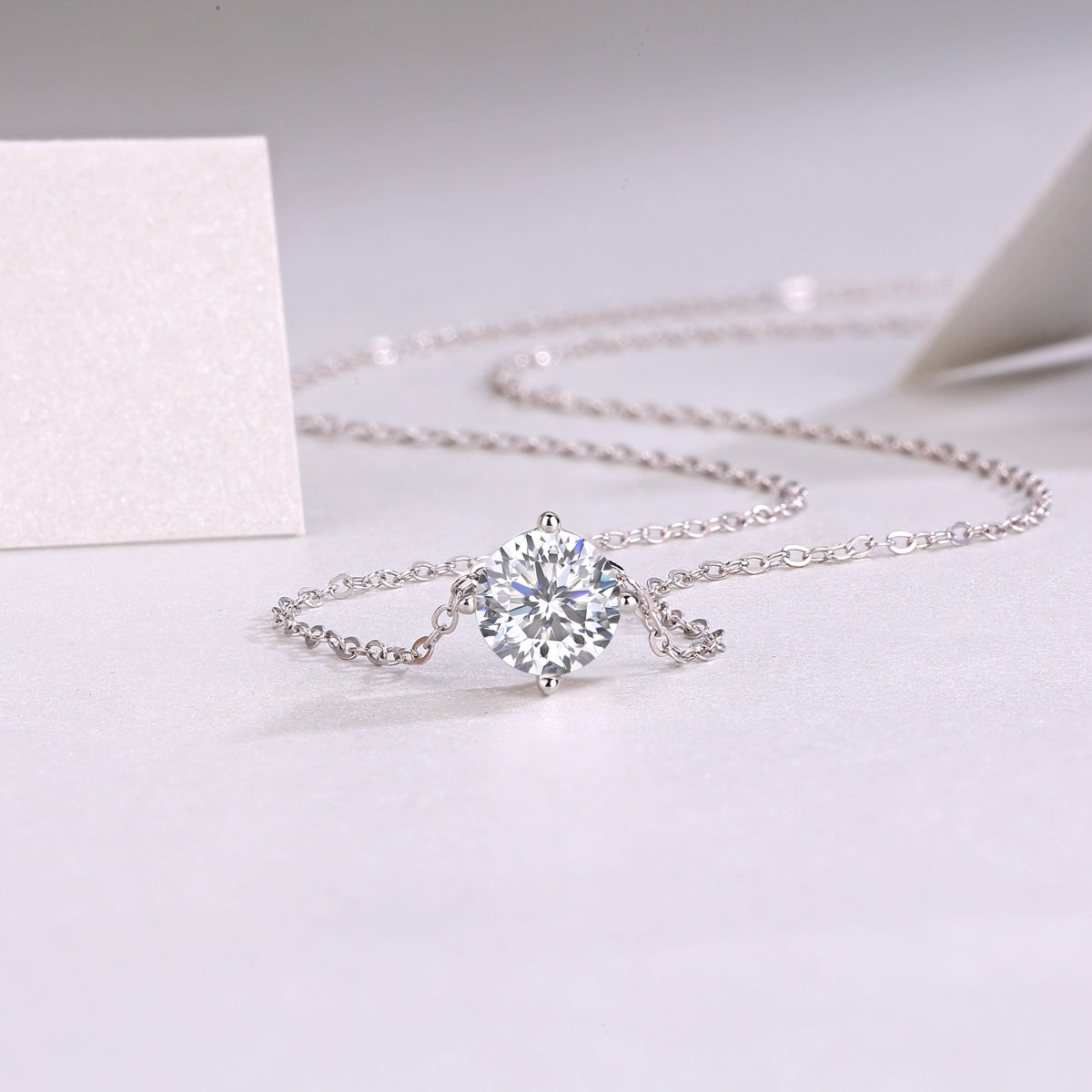 Silver-tone Solitaire Necklace with Round Stone - View 4 - Smonu