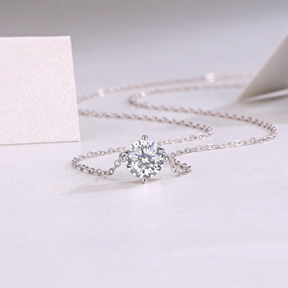 Silver-tone Solitaire Necklace with Round Stone - View 4 - Smonu