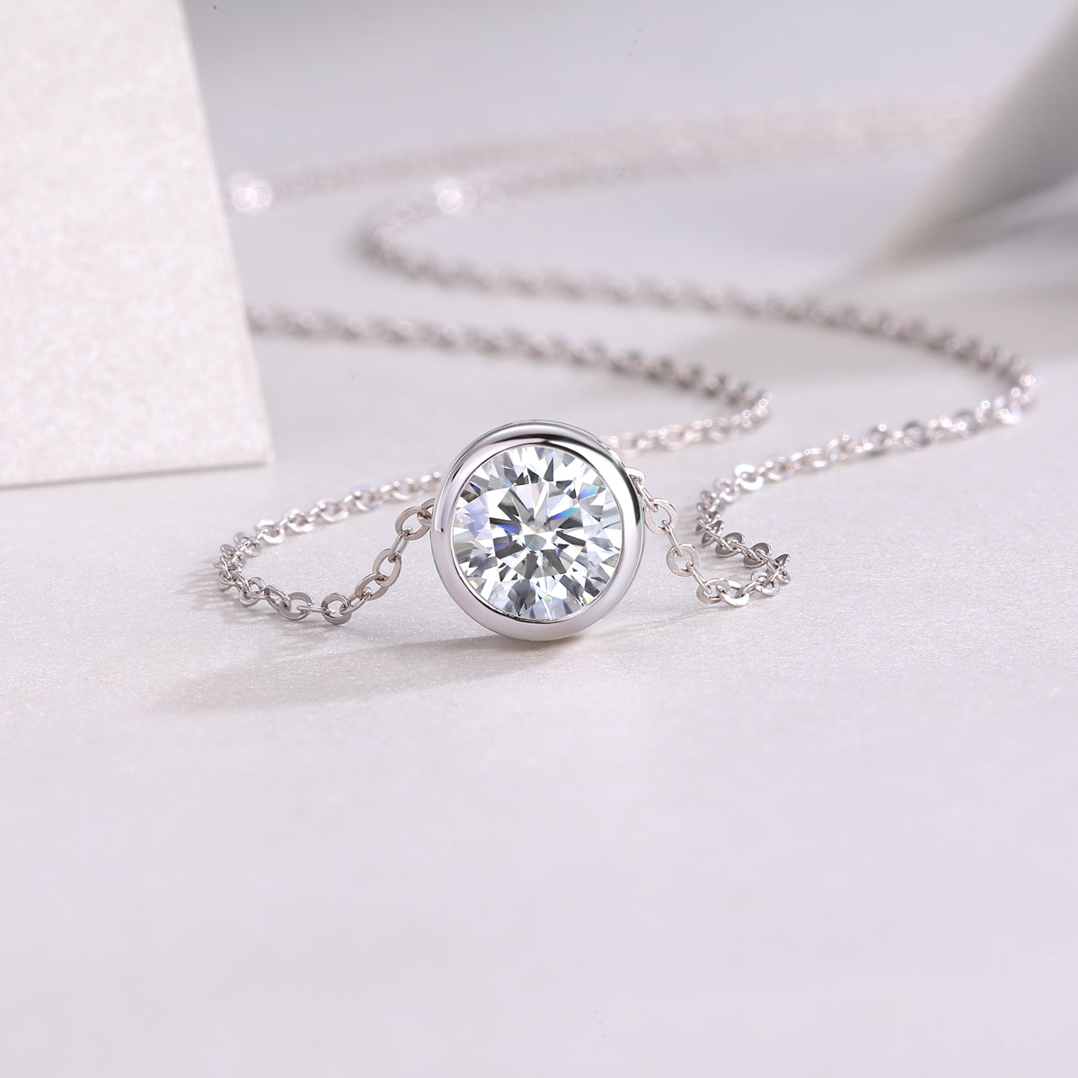 Silver-Tone Round Stone Bezel Necklace - View 3 - Smonu