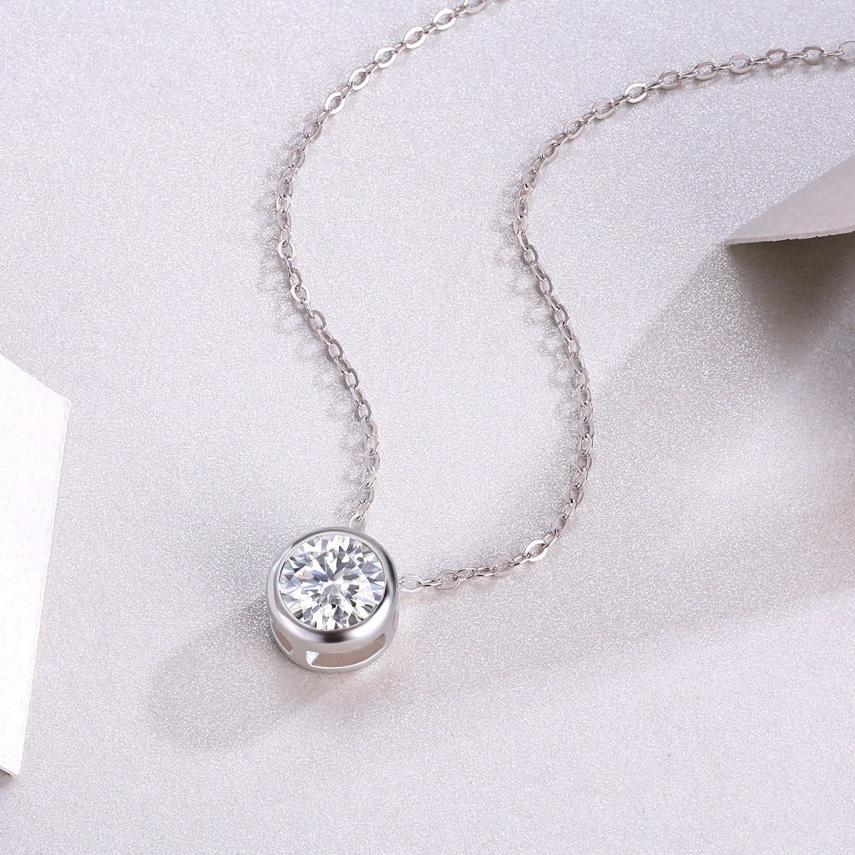 Silver-Tone Round Stone Bezel Necklace - View 4 - Smonu