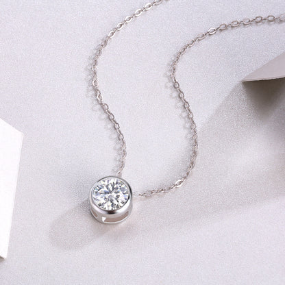 Silver-Tone Round Stone Bezel Necklace - View 4 - Smonu