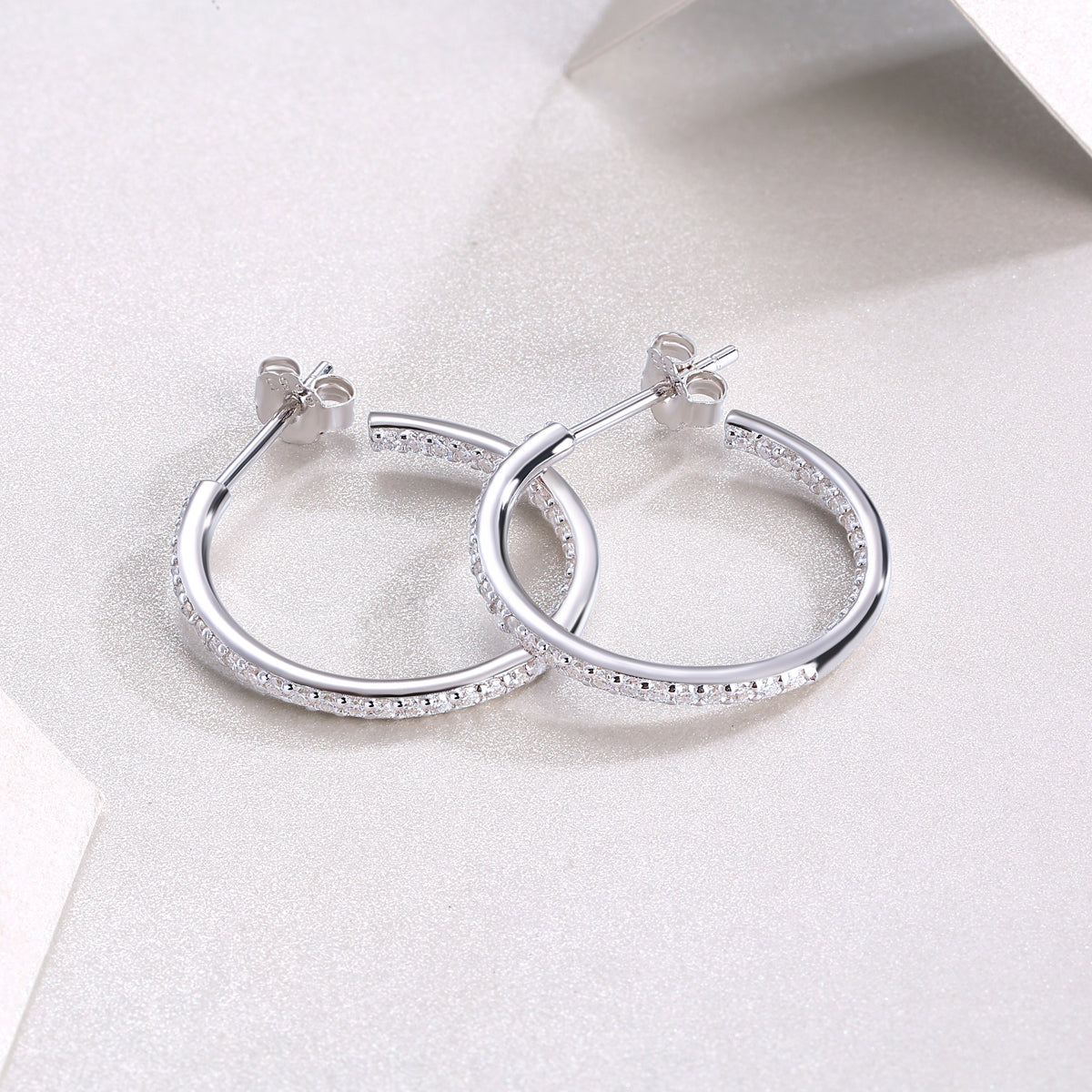 Silver-Tone Pavé Hoop Earrings - View 3 - Smonu Moissanite Jewelry