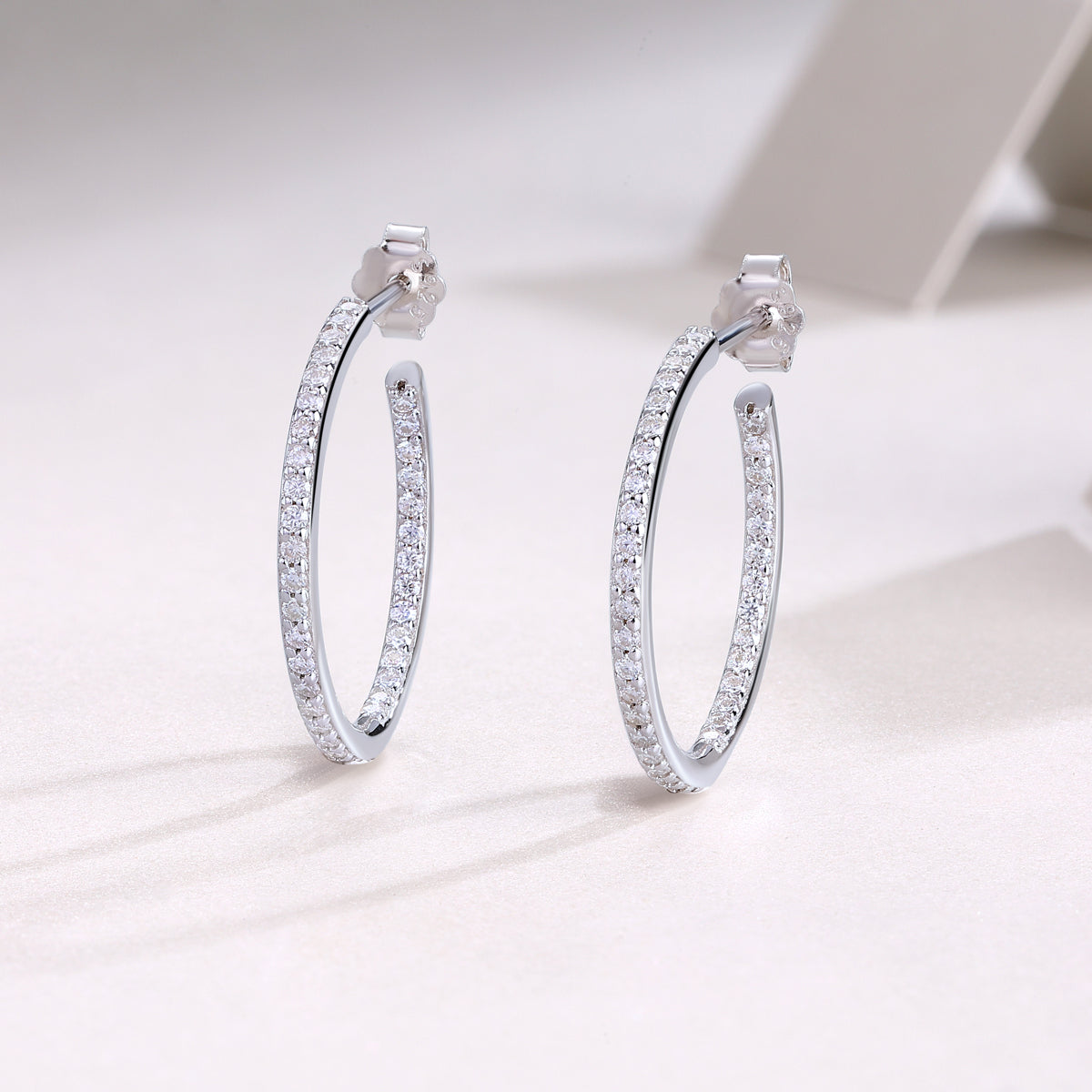 Silver-Tone Pavé Hoop Earrings - View 4 - Smonu Moissanite Jewelry