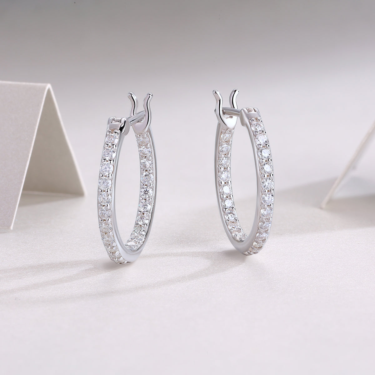 Silver-Tone Pavé Hoop Earrings - View 7 - Smonu Moissanite Jewelry