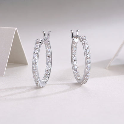 Silver-Tone Pavé Hoop Earrings - View 7 - Smonu Moissanite Jewelry
