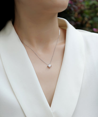 Silver-Tone Princess Cut Bezel Necklace - View 1 - Smonu
