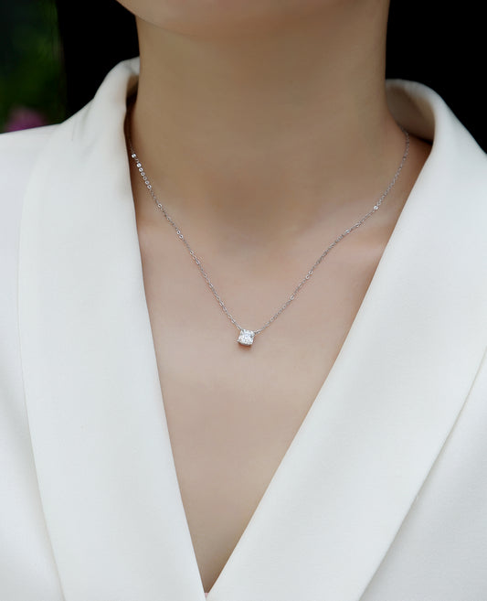 Silver-Tone Princess Cut Clear Stone Necklace - View 1 - Smonu