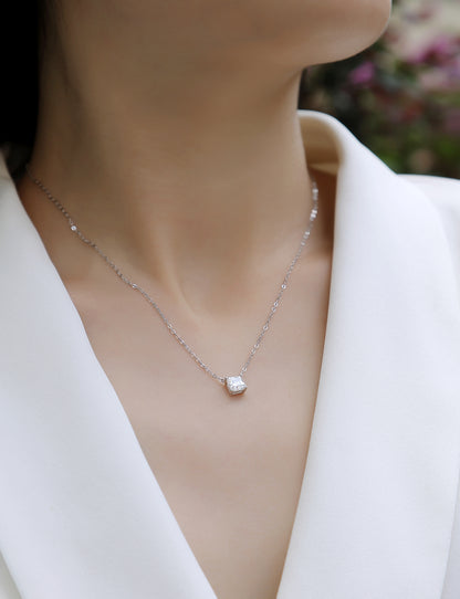 Silver-Tone Princess Cut Clear Stone Necklace - View 2 - Smonu