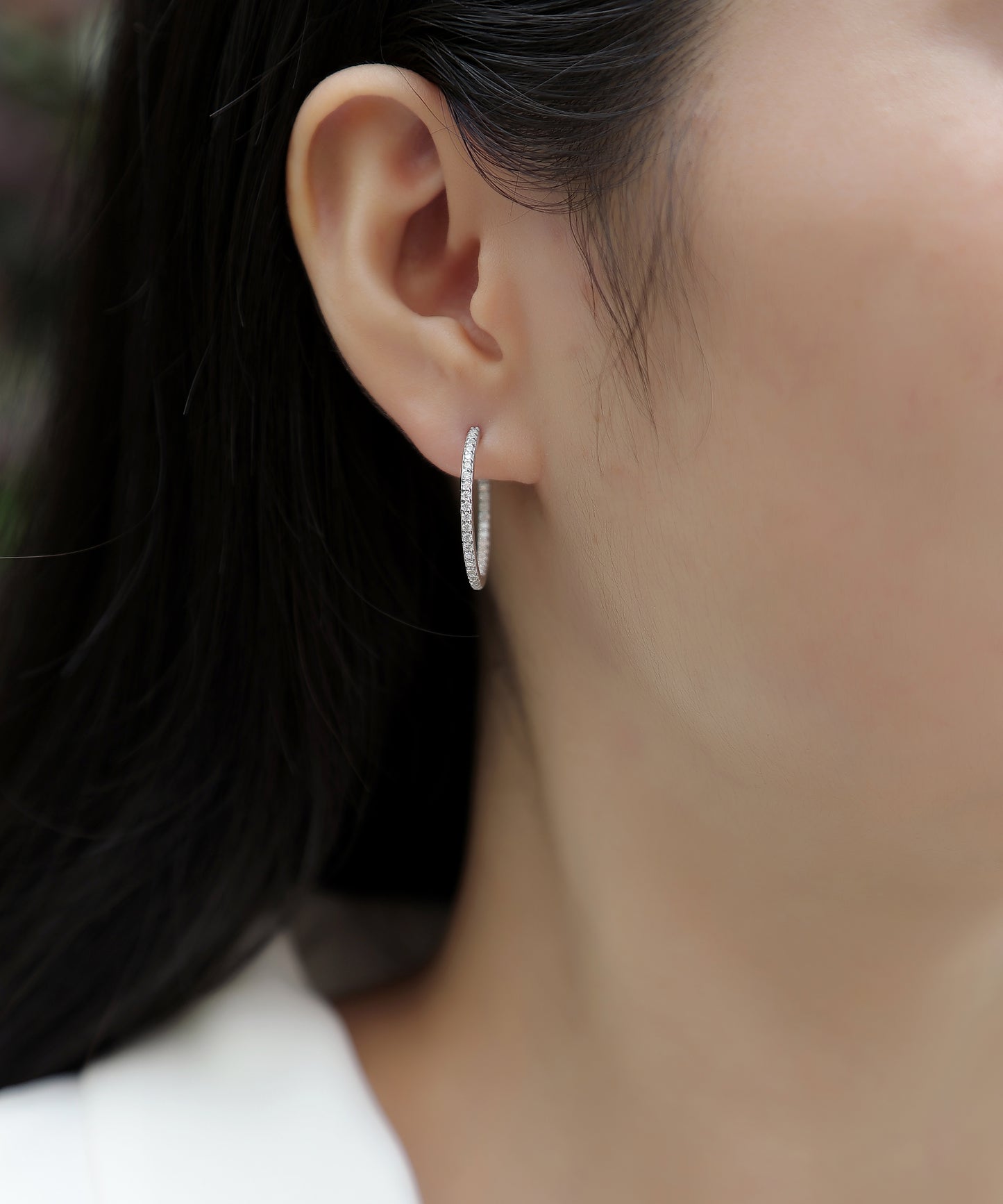 Silver-Tone Pavé Hoop Earrings - View 5 - Smonu Moissanite Jewelry