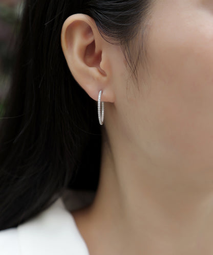 Silver-Tone Pavé Hoop Earrings - View 5 - Smonu Moissanite Jewelry