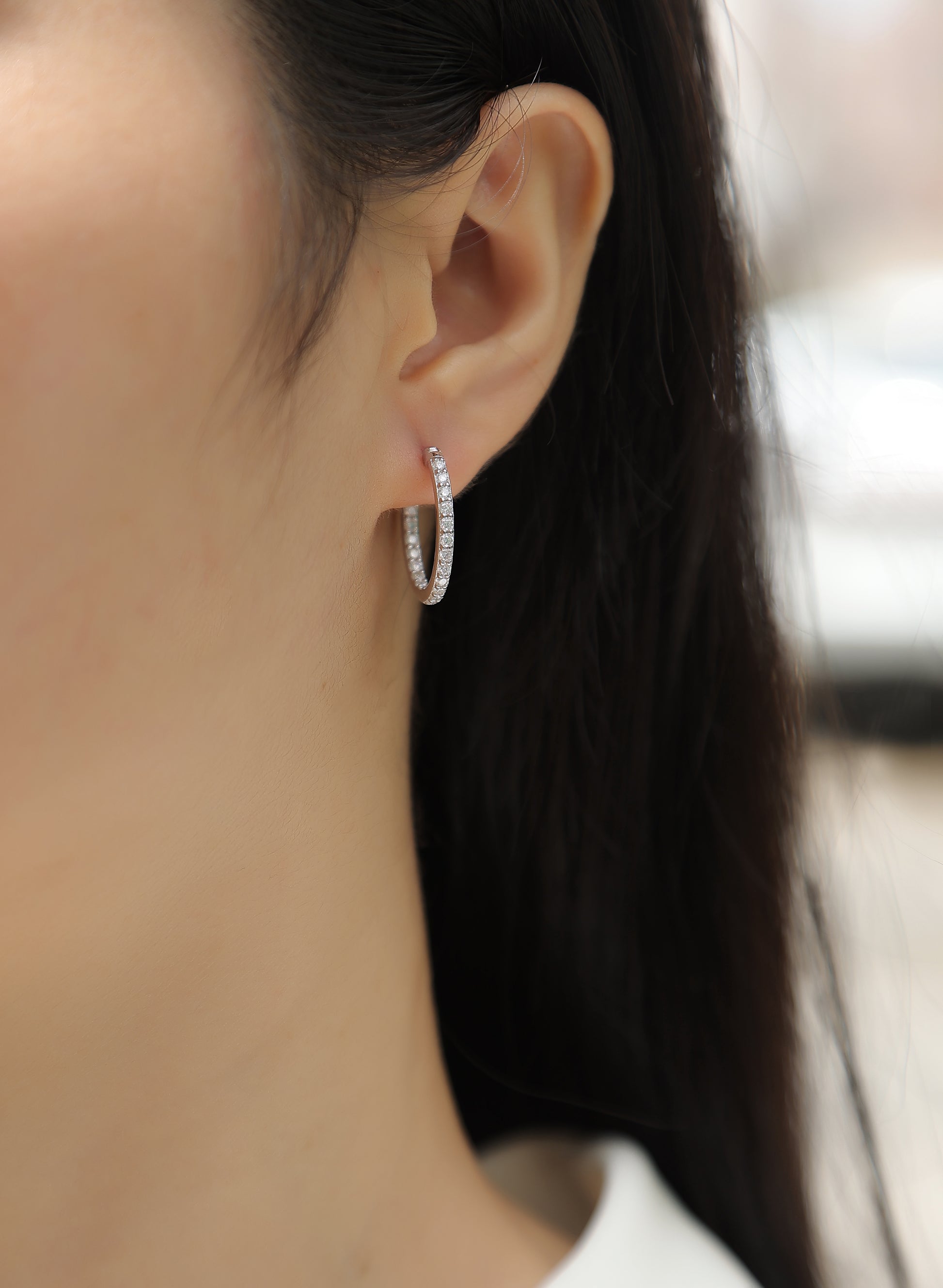 Silver-Tone Pavé Hoop Earrings - View 9 - Smonu Moissanite Jewelry