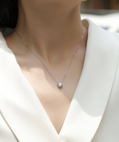 Silver-tone Solitaire Necklace with Round Stone - View 5 - Smonu