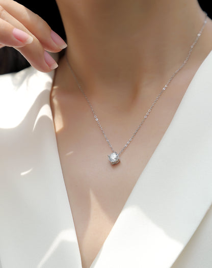 Silver-tone Solitaire Necklace with Round Stone - View 6 - Smonu