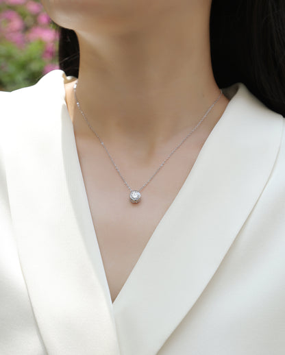 Silver-Tone Round Stone Bezel Necklace - View 5 - Smonu