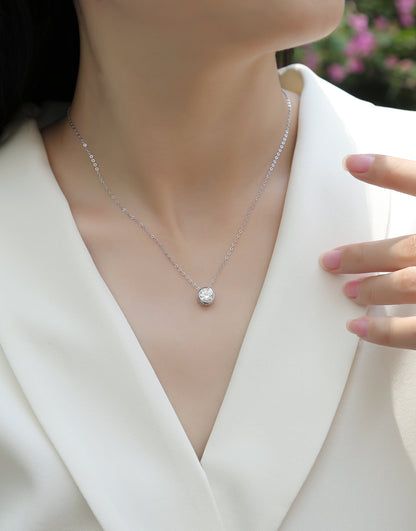Silver-Tone Round Stone Bezel Necklace - View 6 - Smonu