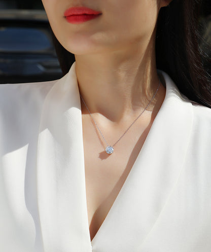 Silver-Tone Round Stone Solitaire Necklace - View 5 - Smonu