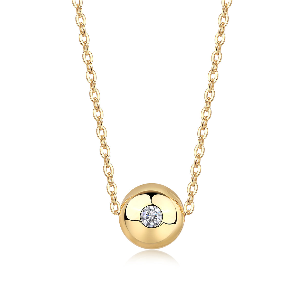Gold-Tone Textured Sphere Necklace with Clear Stone - View 7 - Smonu