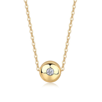 Gold-Tone Textured Sphere Necklace with Clear Stone - View 7 - Smonu