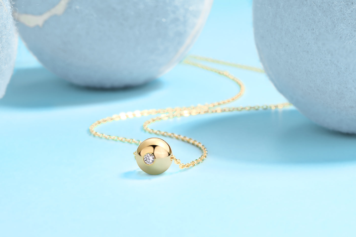 Gold-Tone Textured Sphere Necklace with Clear Stone - View 10 - Smonu