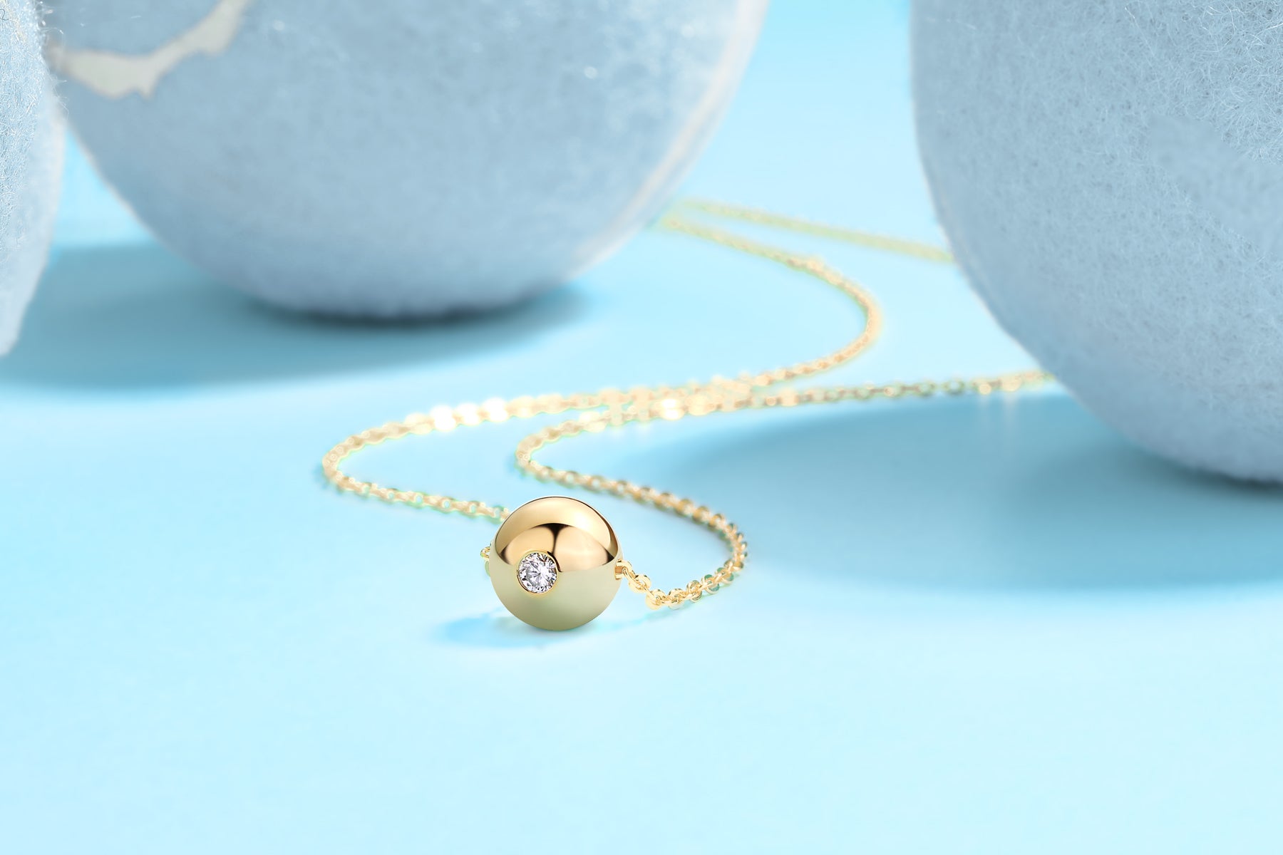 Gold-Tone Textured Sphere Necklace with Clear Stone - View 10 - Smonu