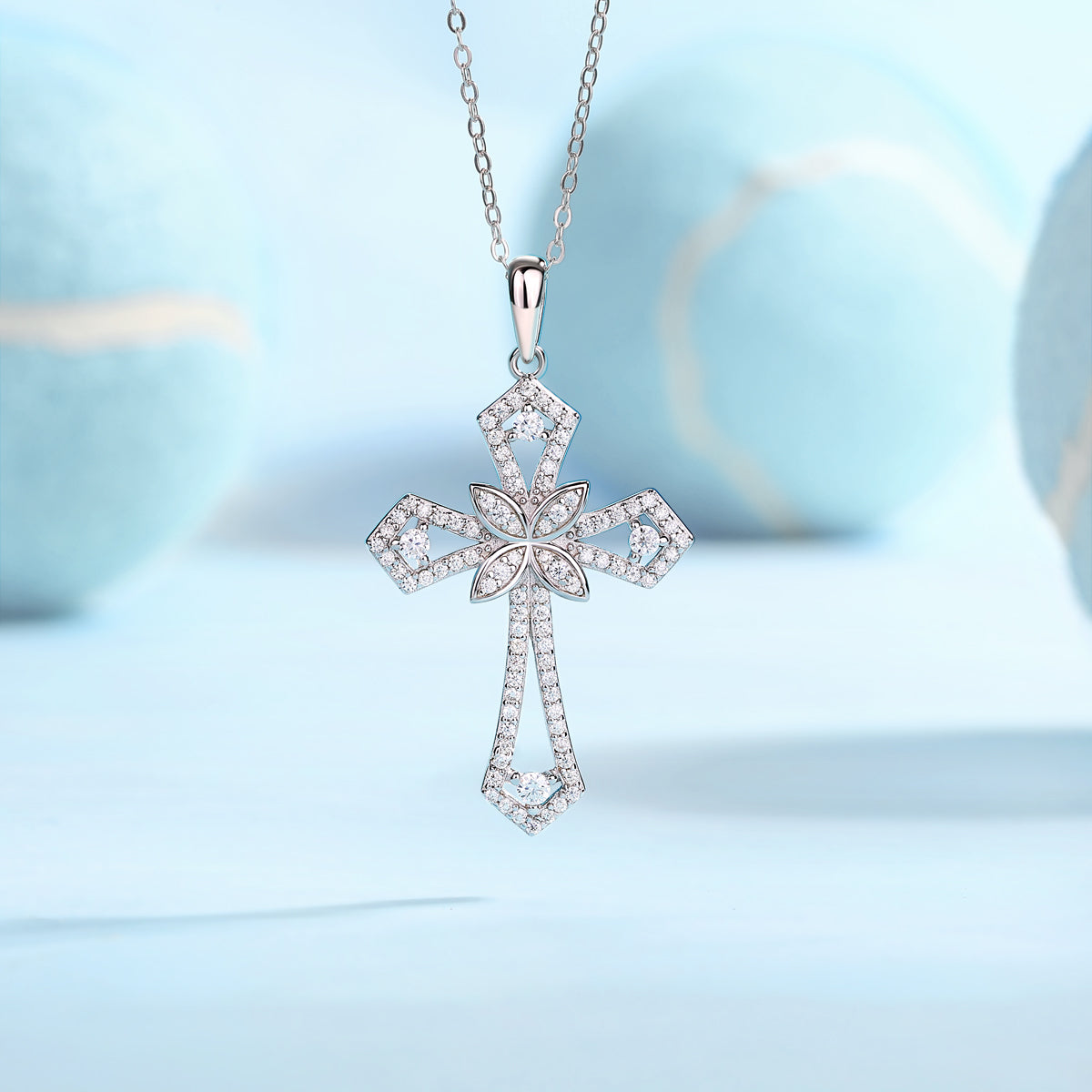 Silver-Tone Cross Pendant Necklace - View 1 - Smonu
