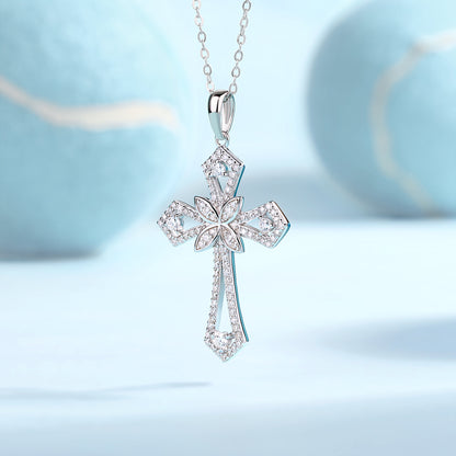Silver-Tone Cross Pendant Necklace - View 2 - Smonu