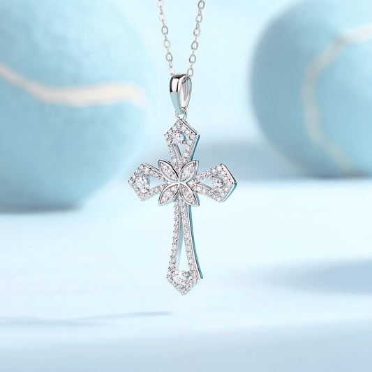 Silver-Tone Cross Pendant Necklace - View 2 - Smonu