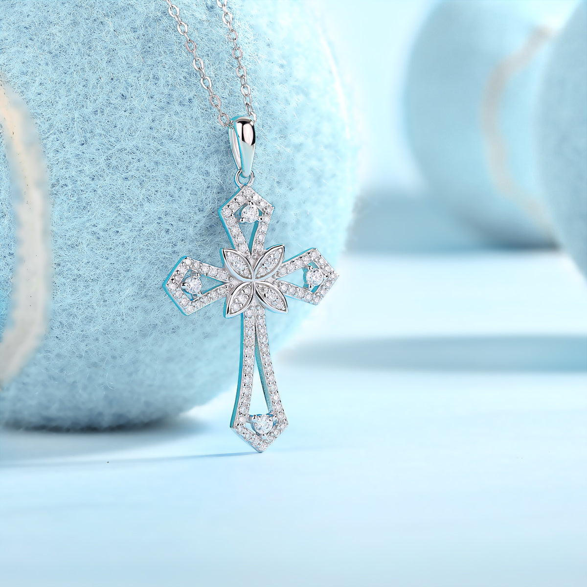 Silver-Tone Cross Pendant Necklace - View 3 - Smonu