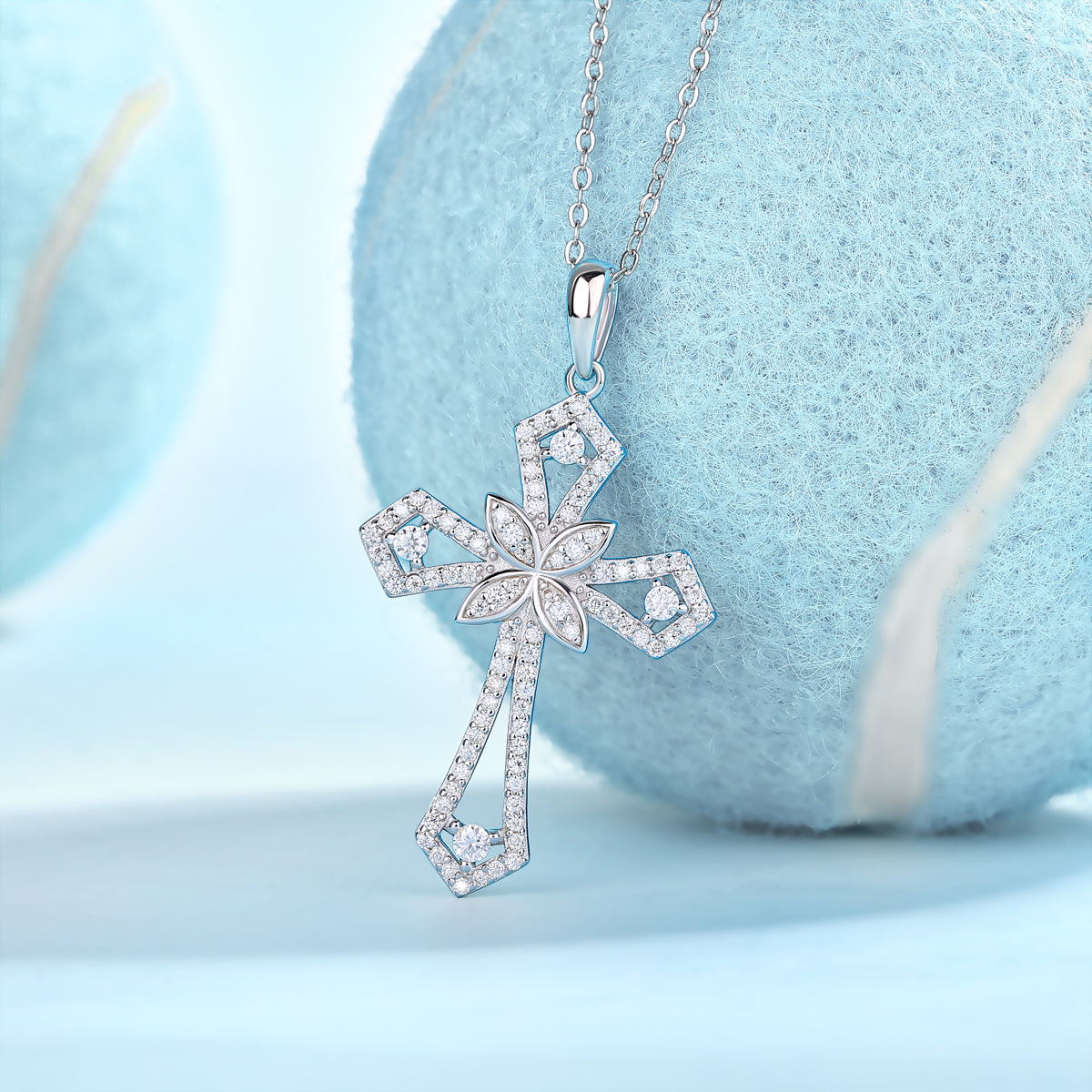 Silver-Tone Cross Pendant Necklace - View 4 - Smonu