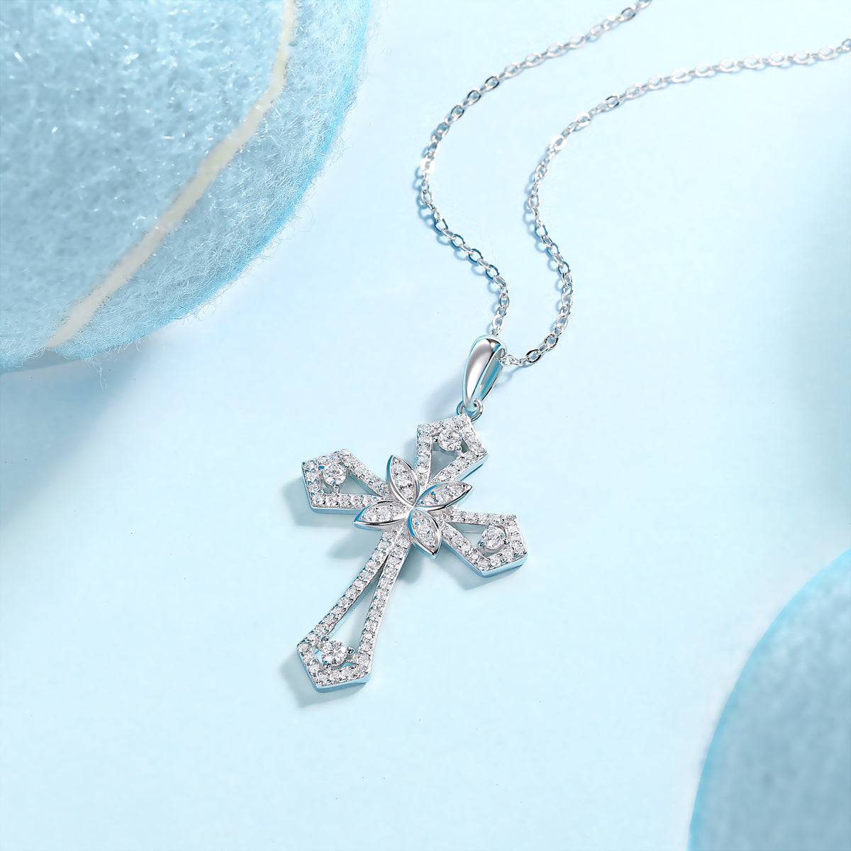 Silver-Tone Cross Pendant Necklace - View 5 - Smonu