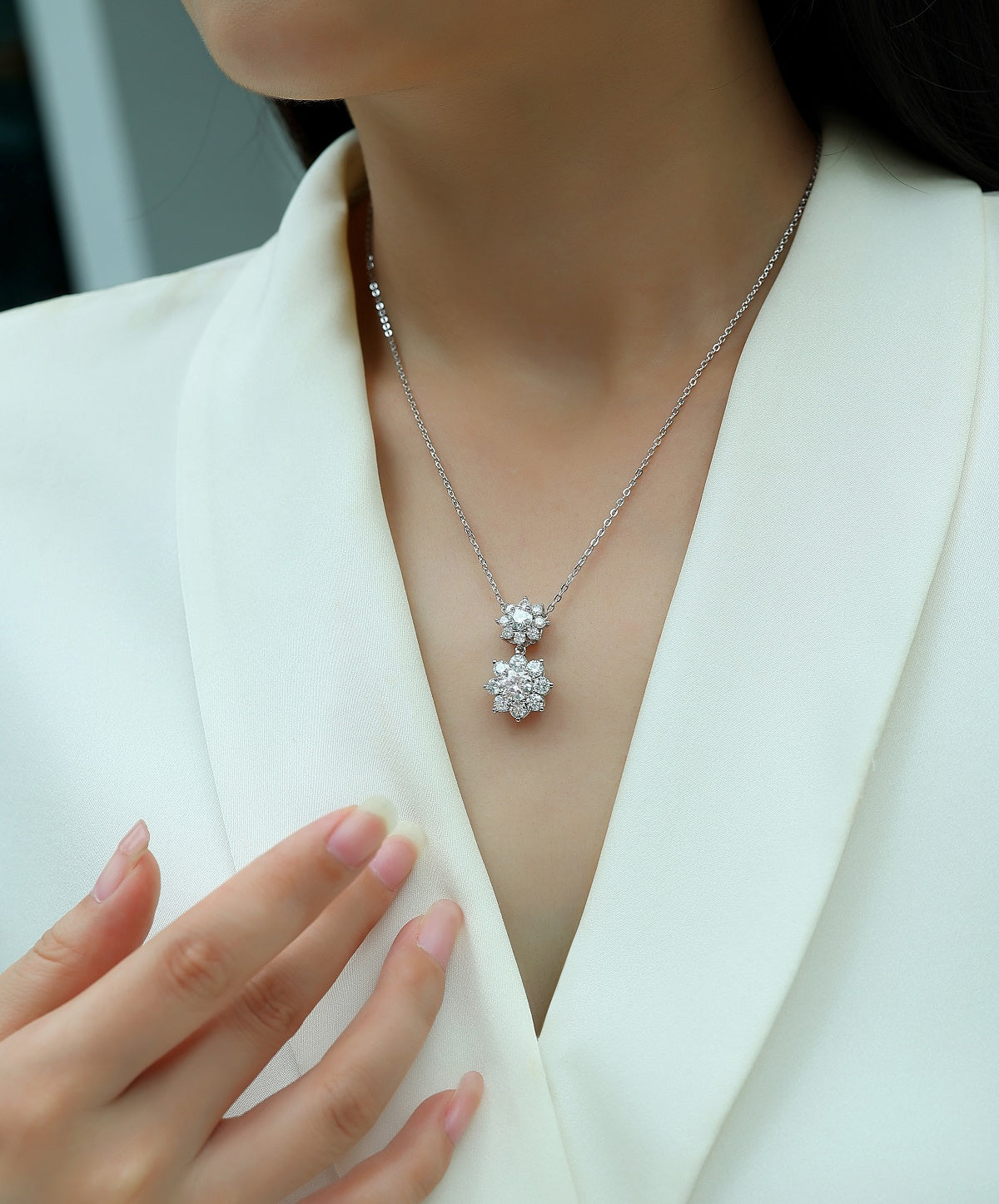 Silver-Tone Floral Pendant Necklace - View 6 - Smonu