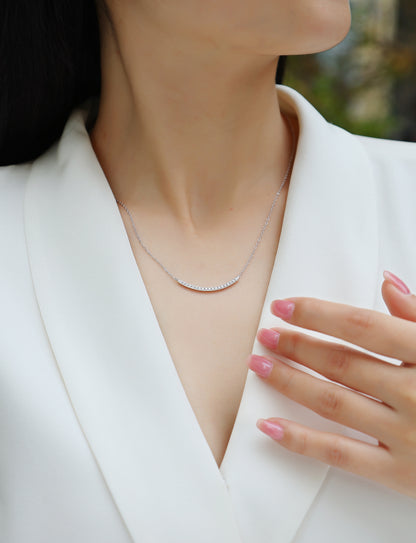 Silver-Tone Curved Bar Necklace with Clear Stones - View 3 - Smonu