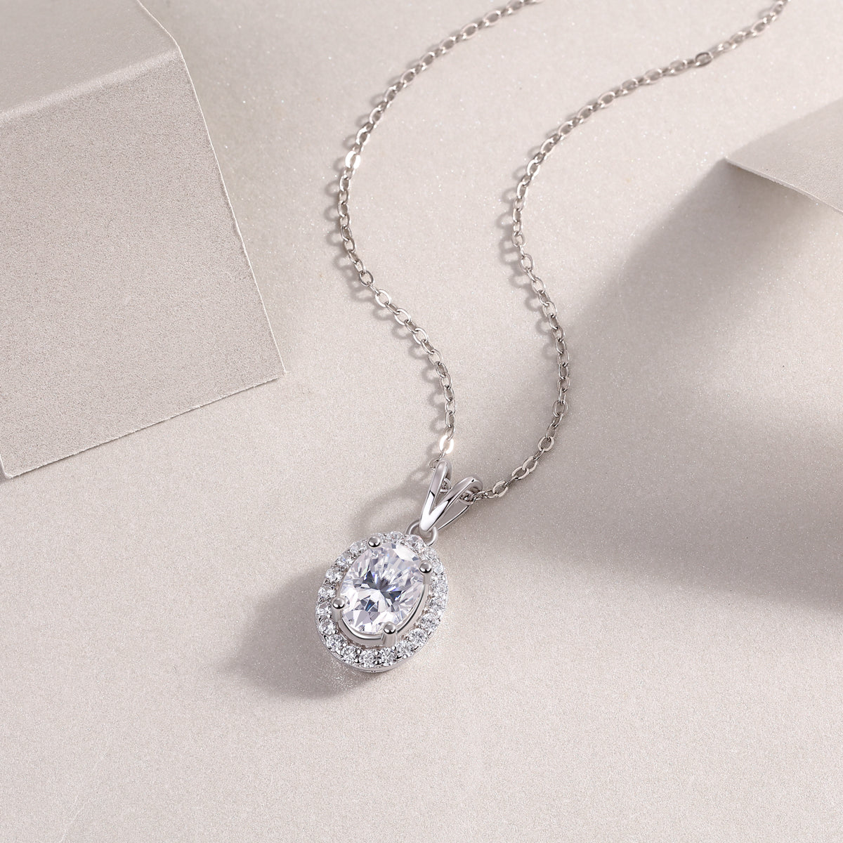 Silver-Tone Bezel Setting Round Stone Necklace - View 6 - Smonu
