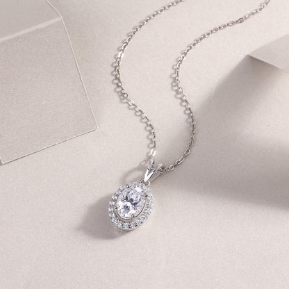 Silver-Tone Bezel Setting Round Stone Necklace - View 6 - Smonu